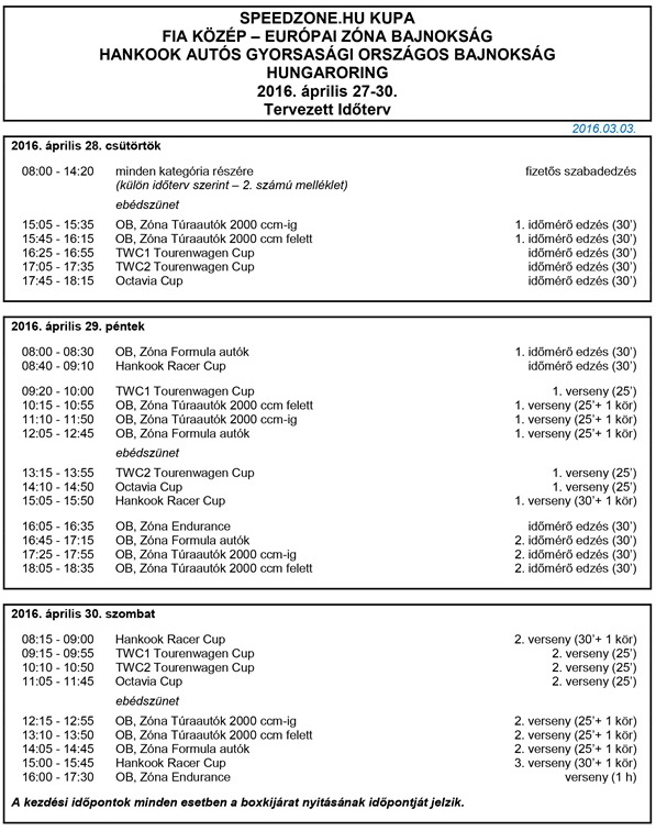 OGYOB Hungaroring időterv